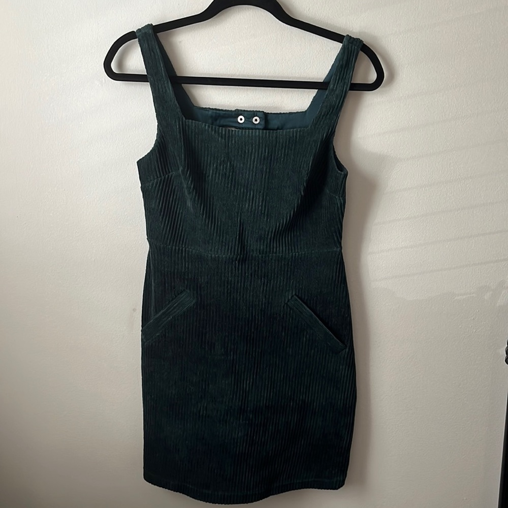 Topshop Dark Green Corduroy Midi Dress